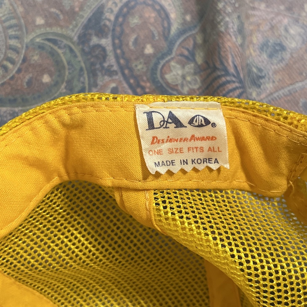 Vintage Crime Doesnt Pay Neither Does My Job Trucker Hat Yellow White Snapback - Picture 10 of 16